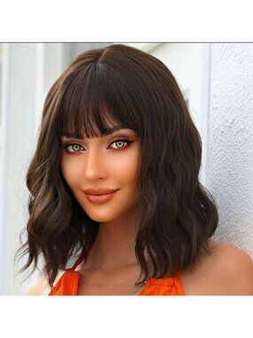 Women's Brown Soft Short Bob Style Synthetic Shoulder Length Curly Wigs